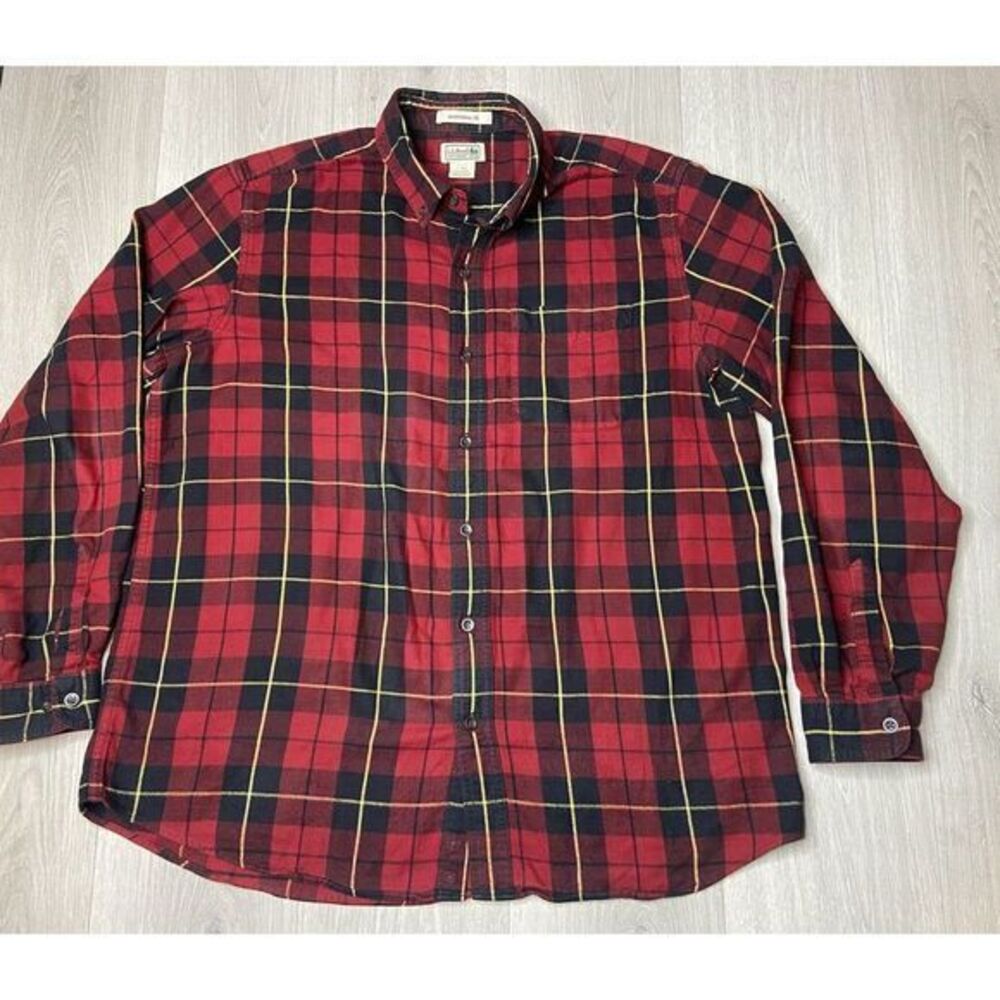 LL Bean Shirt Men Large Red Tartan Plaid Flannel‎ Traditional Fit Cabincore Hike